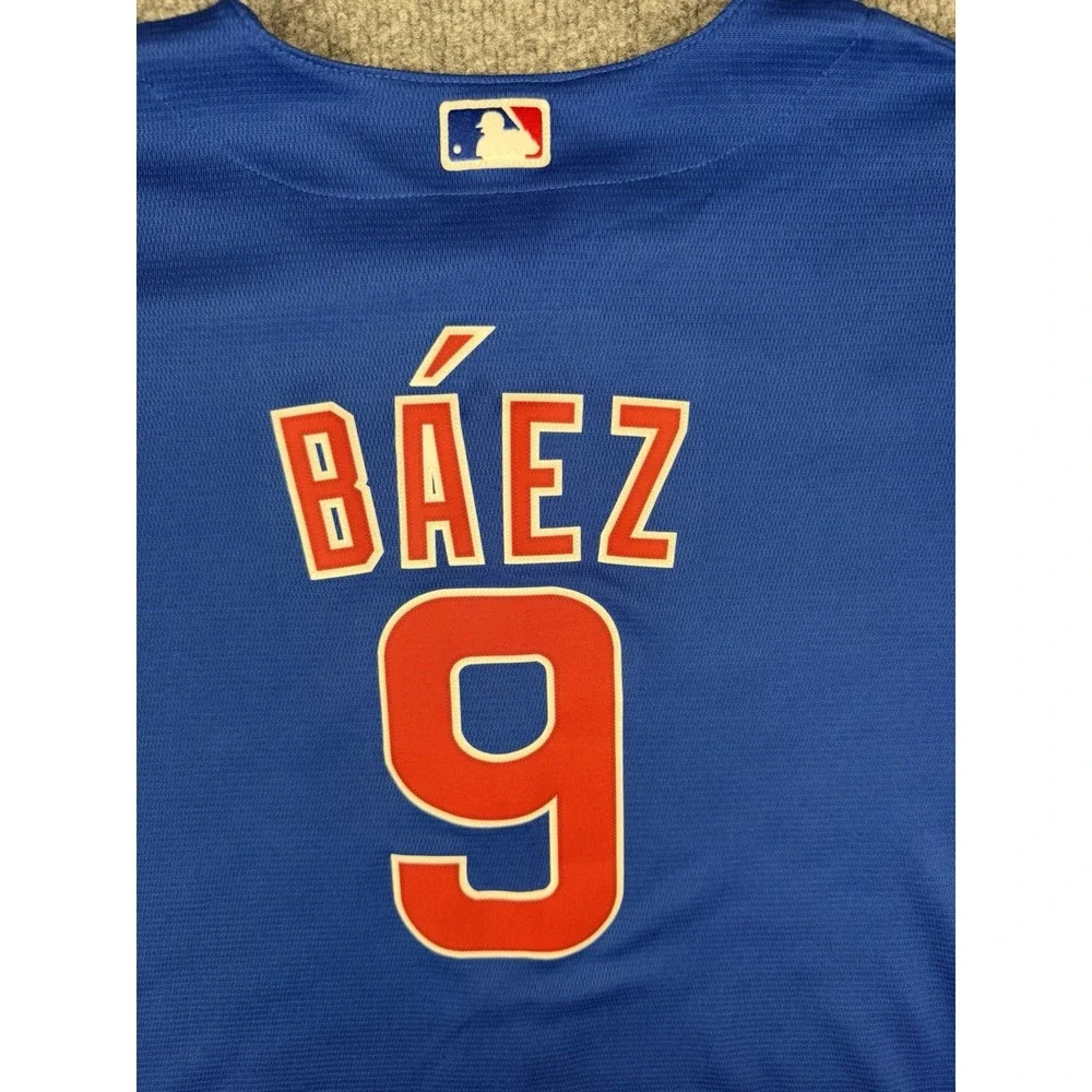 Nike Chicago Cubs Javier Baez #9 Youth M Blue MLB Baseball Jersey #1148